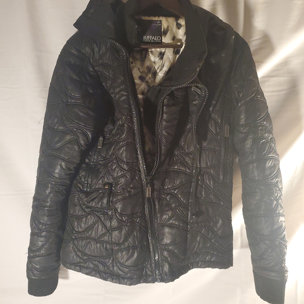 Buffalo David Bitton Women's Full Zip Quilted Coat, black size m medium no belt